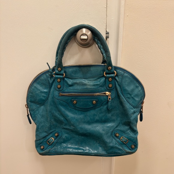 Balenciaga Lagon lambskin leather blue stud tote - Picture 1 of 9